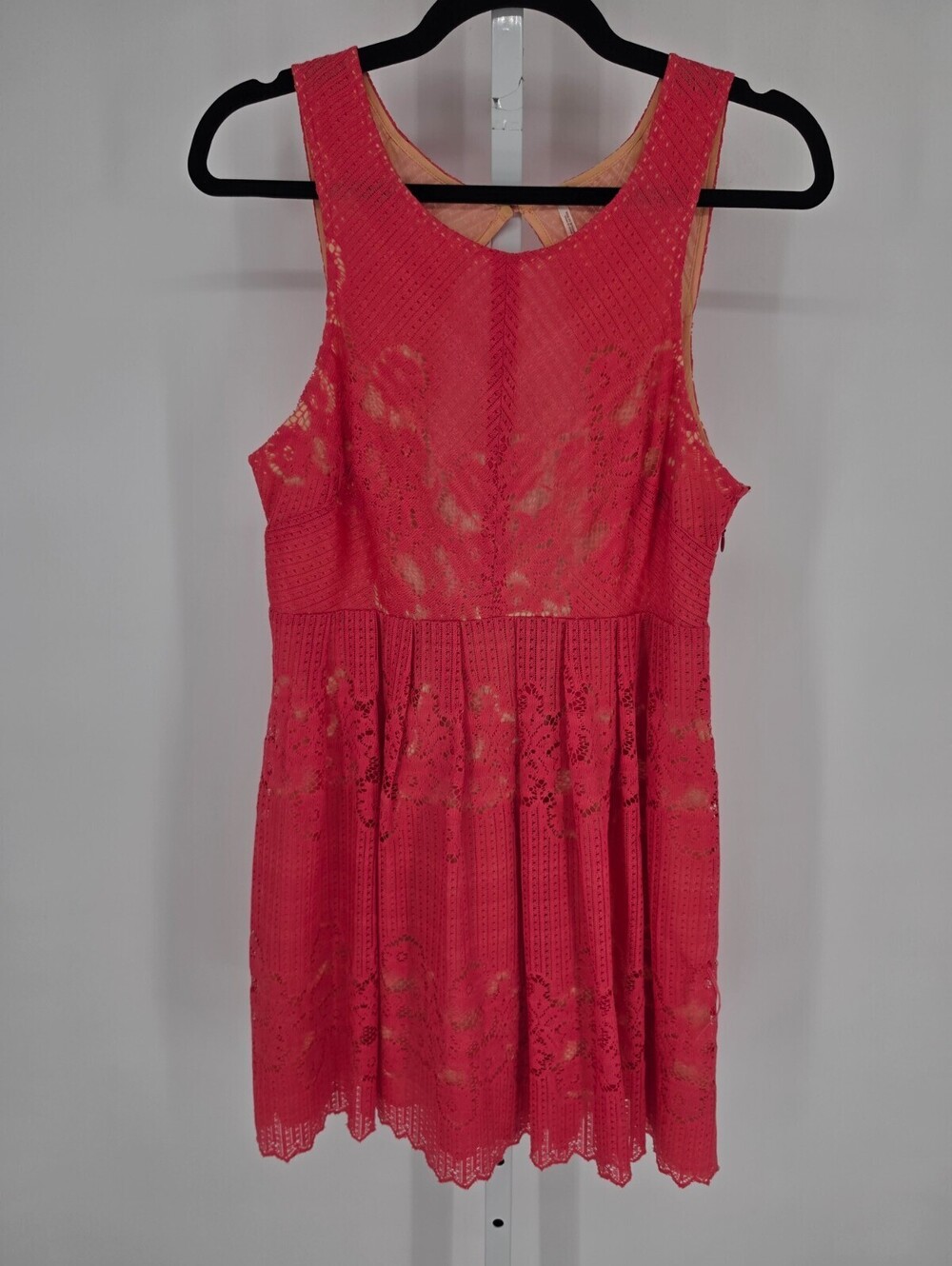 Free People Rocco Lace Dress Womens 8 Pink Sleeveless Lasercut Open Back Pleat